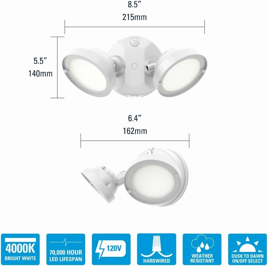 HALO TGS Outdoor LED Dusk to Dawn-Flood & Security Light Twin Round Head White