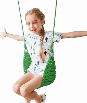Hand-Knitting Kids Swing, Indoor Outdoor Portable Tree Swing Seat,Adjustable Ropes, with Hanging Strap and Snap Hook for Camping Hiking Backyard Playset and Playroom, Easy Install (Green)