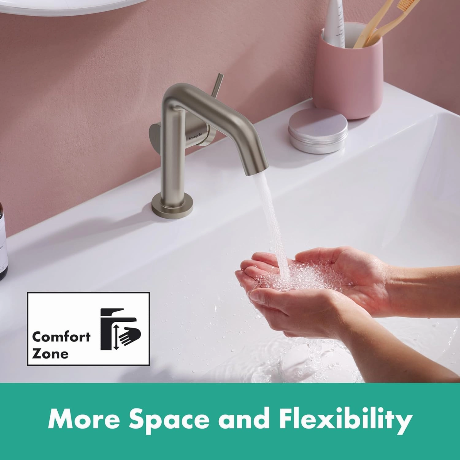 hansgrohe Tecturis S -Handle -Hole 6-inch Tall Bathroom Sink Faucet in Brushed Nickel, 73321821