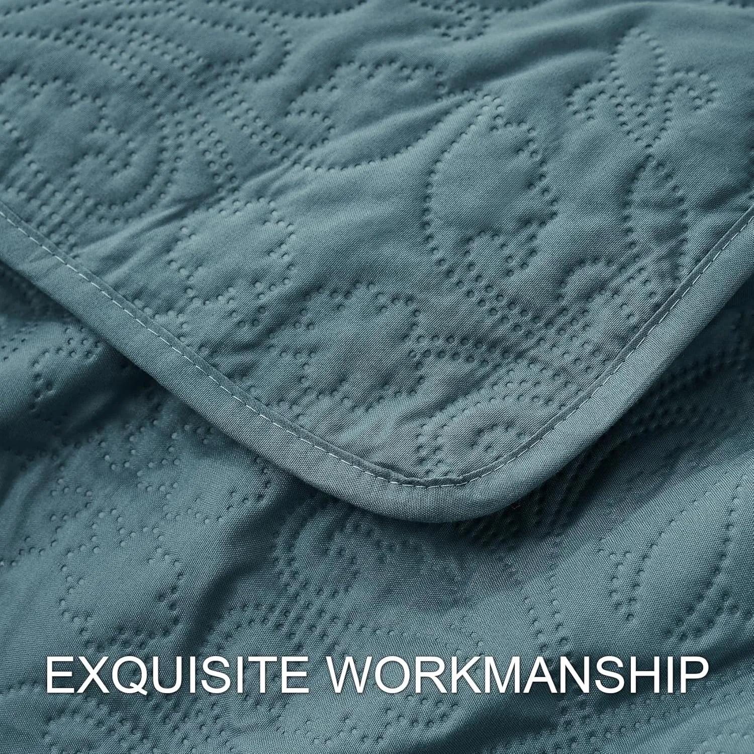 Hansleep Blue Quilt Queen Size - Baroque Ultrasonic All Season Bedspread Queen, Soft Lightweight Coverlet Bedding Set, 3 Pieces (1 Quilt, 2 Pillow Shams)