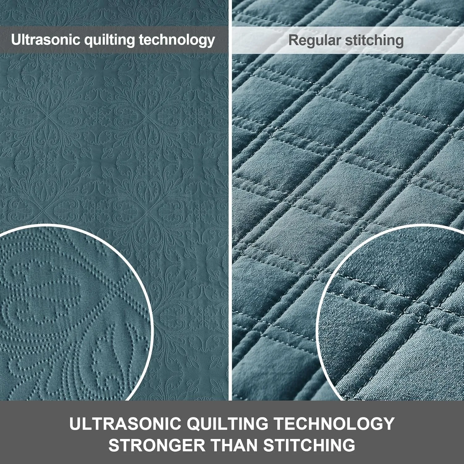 Hansleep Blue Quilt Queen Size - Baroque Ultrasonic All Season Bedspread Queen, Soft Lightweight Coverlet Bedding Set, 3 Pieces (1 Quilt, 2 Pillow Shams)