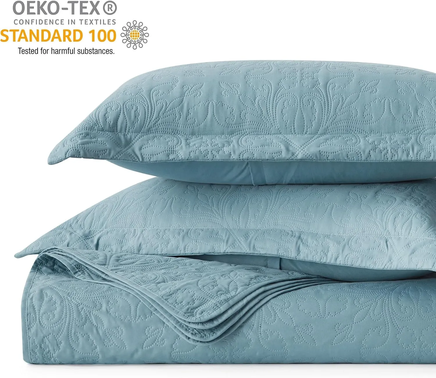 Hansleep Blue Quilt Queen Size - Baroque Ultrasonic All Season Bedspread Queen, Soft Lightweight Coverlet Bedding Set, 3 Pieces (1 Quilt, 2 Pillow Shams)