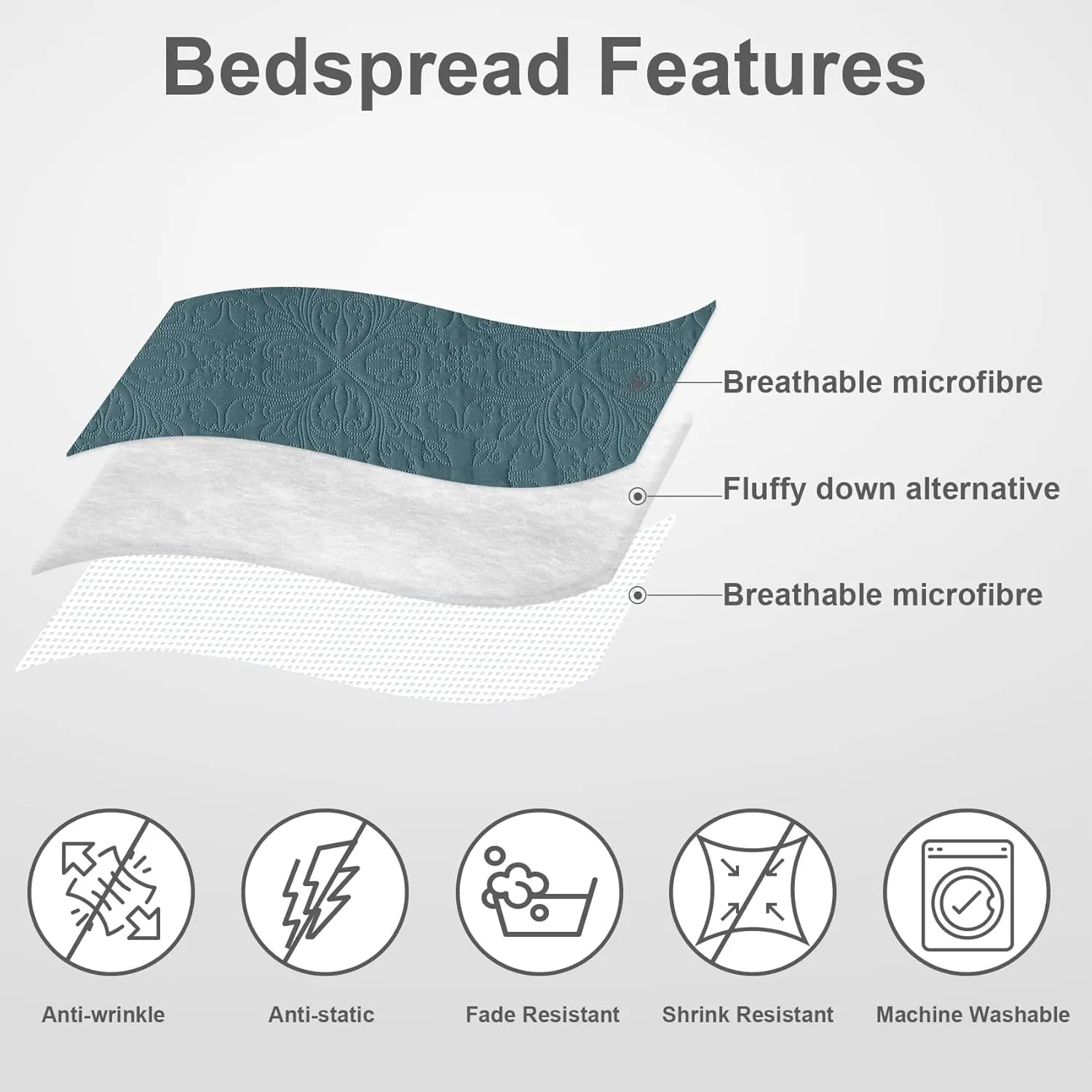 Hansleep Blue Quilt Queen Size - Baroque Ultrasonic All Season Bedspread Queen, Soft Lightweight Coverlet Bedding Set, 3 Pieces (1 Quilt, 2 Pillow Shams)