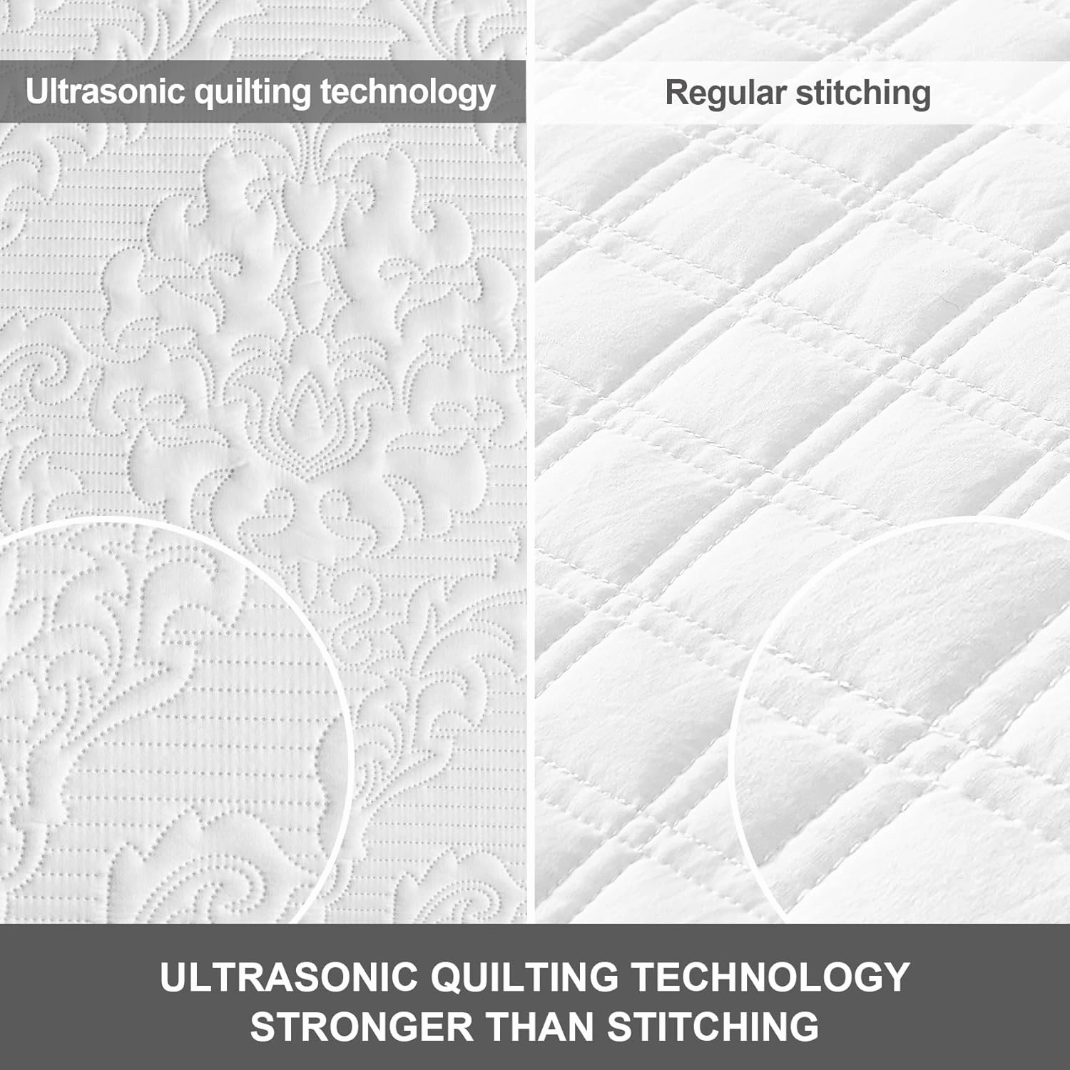 Hansleep White Quilt Queen Size - Damask Ultrasonic Summer Bedspread Queen, Soft Lightweight Coverlet Bedding Set, 3 Pieces (1 Quilt, 2 Pillow Shams)