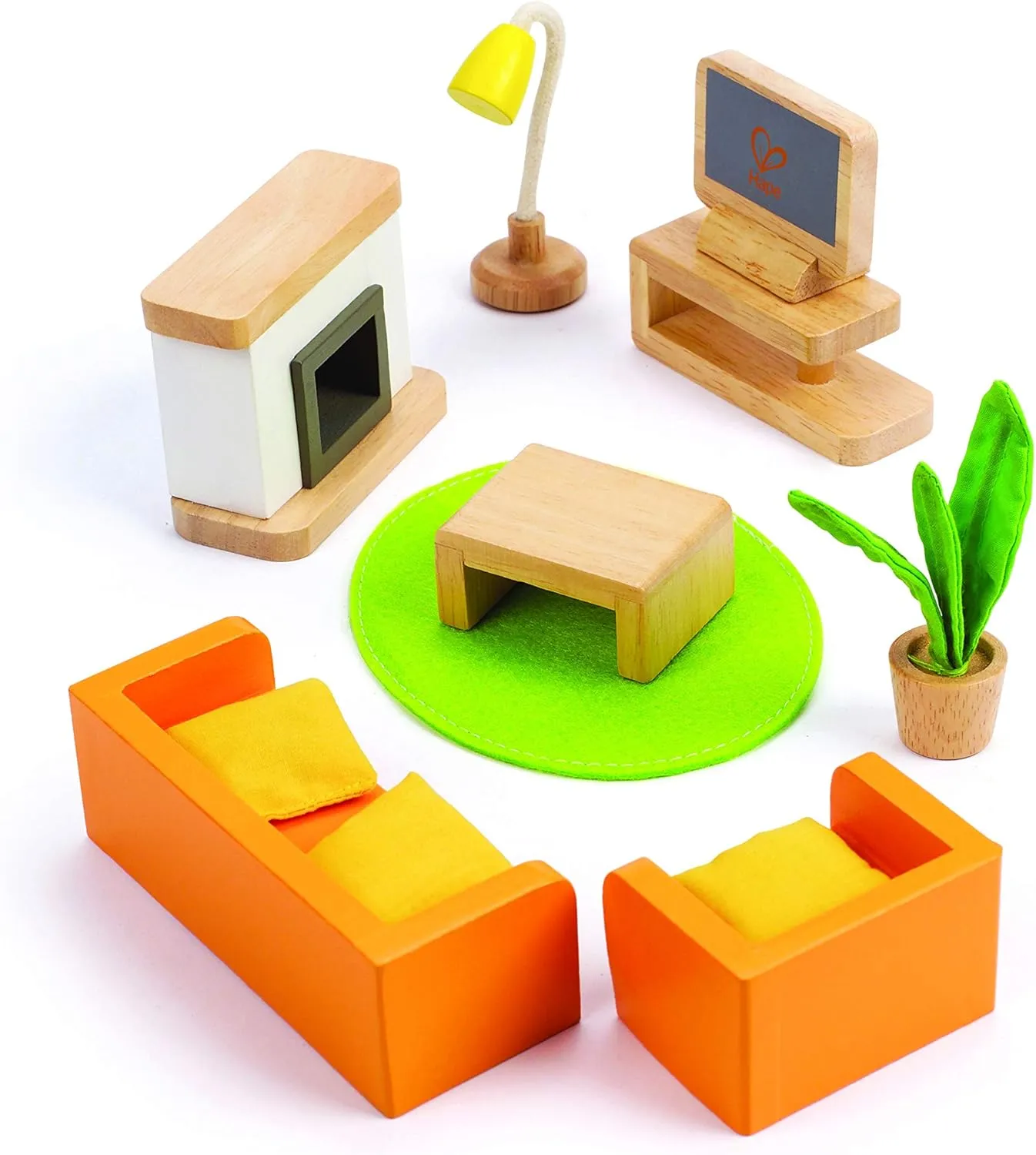Hape Wooden Doll House Furniture Media Room Set| Pretend Playset for Kid’s Wooden Dollhouse