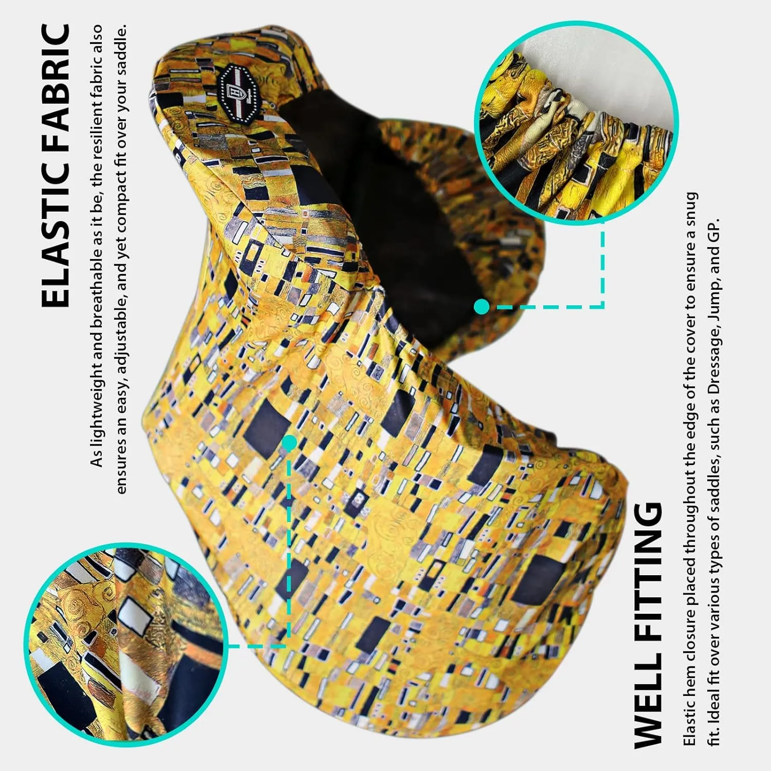 Harrison Howard Stretchy Saddle Cover Keep Saddle Scratch-and-Dust Free Multi-Prints Dressage Saddle Cover-Golden Shape
