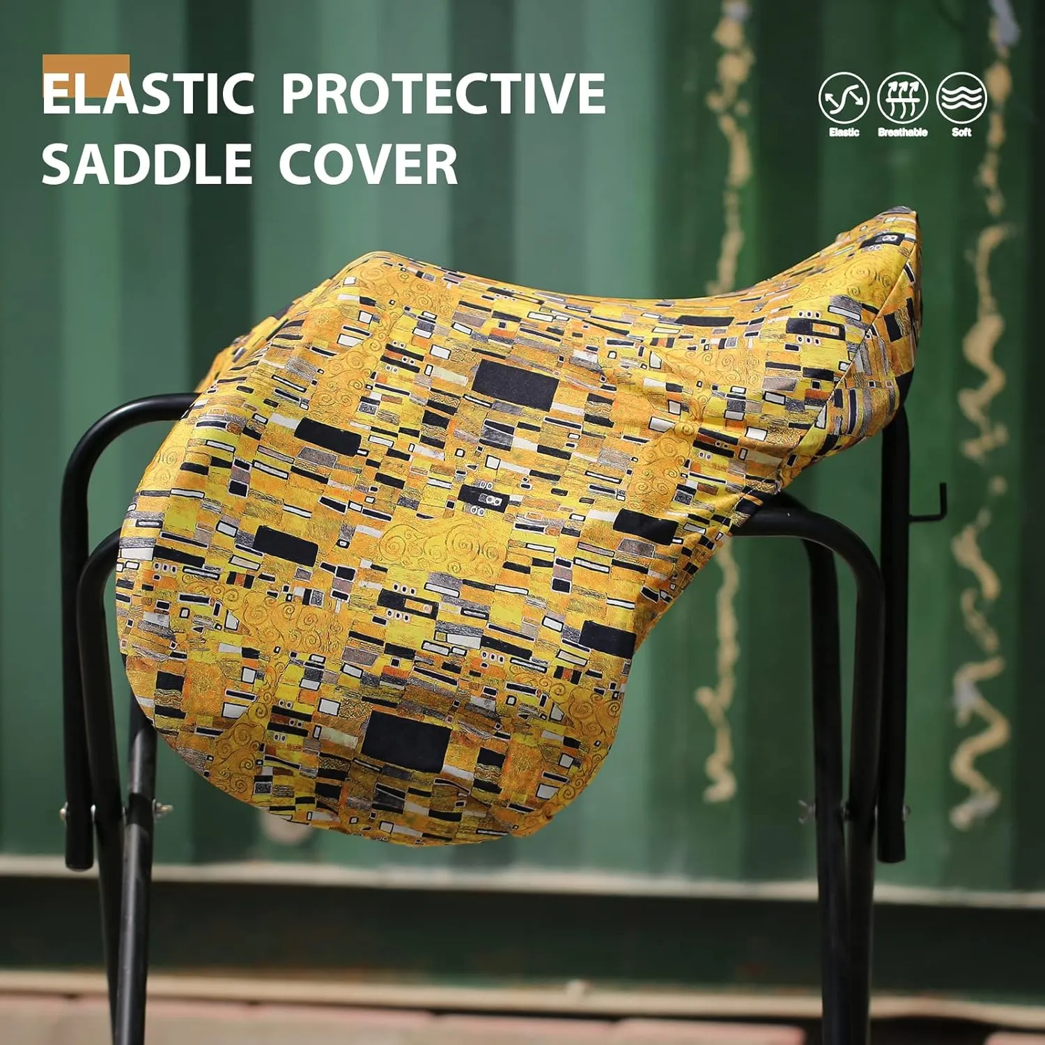 Harrison Howard Stretchy Saddle Cover Keep Saddle Scratch-and-Dust Free Multi-Prints Dressage Saddle Cover-Golden Shape