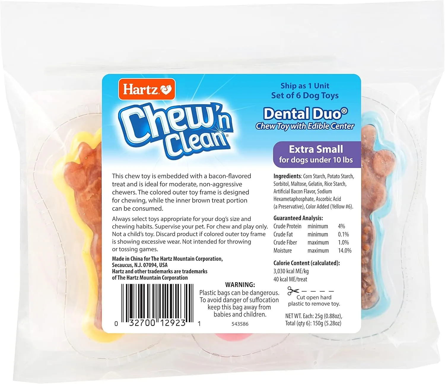 Hartz Chew 'n Clean Dental Duo Dog Treat & Chew Toy, Color Varies, Extra Small, 6 Count