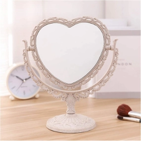 HASMI Vanity Mirror Desktop Makeup Mirror Heart Shape Vanity Mirror Portable Double-Side Vanity Mirror Hand Mirror Cosmetic Compact Mirror for Women Household Cosmetic Mirror (Color : Beige)