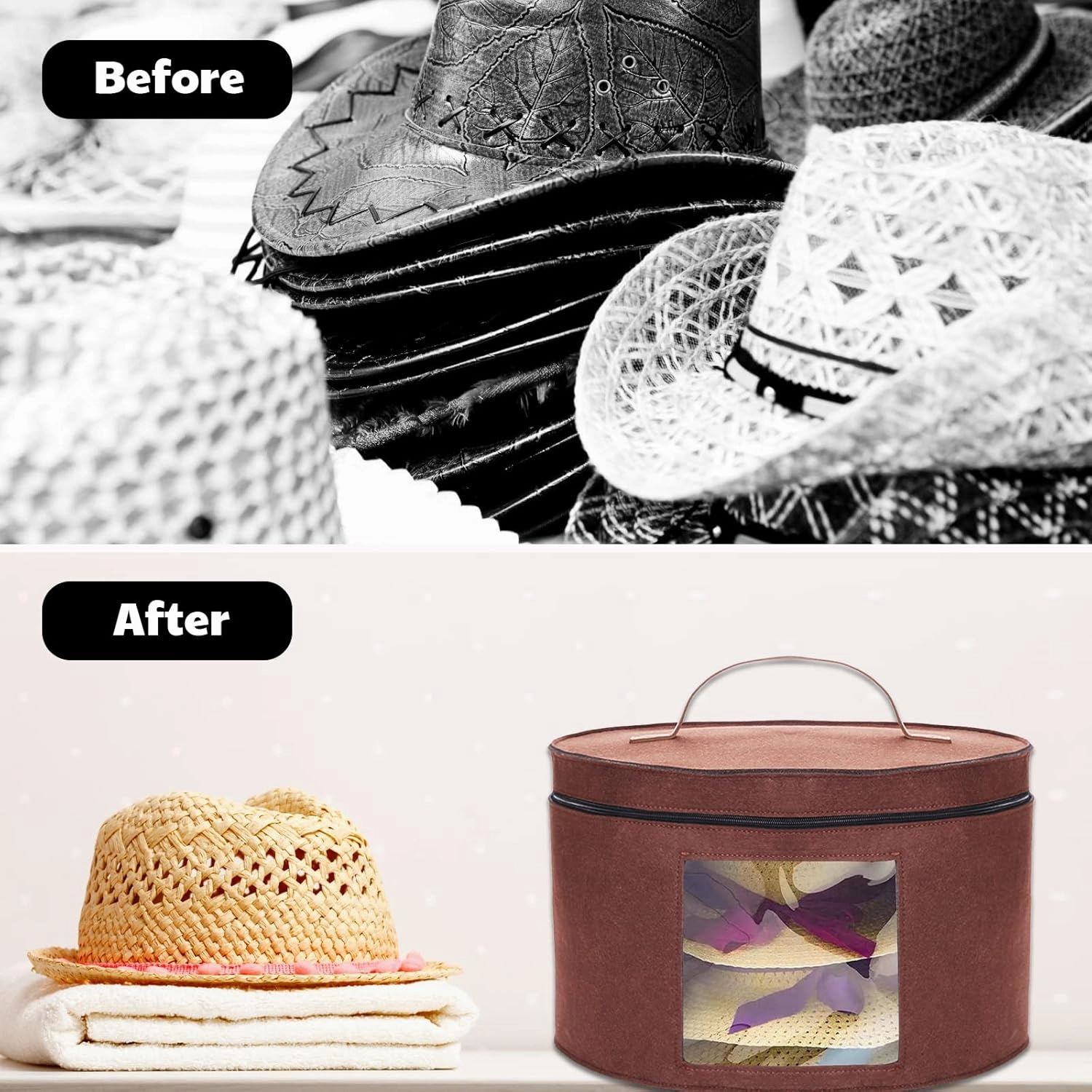 Hat Boxes for Women Storage & Men Hat Boxes With Lids - Large Capacity Hat Box Storage Round Box With Dust proof Lid Toy Storage