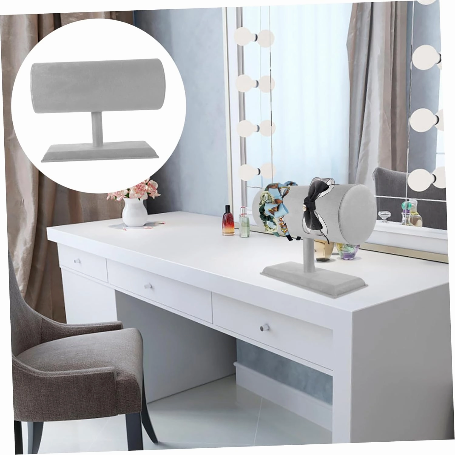 Headband Display Stand Headband Storage Organizer Earring Holder Organizer Hairband Stand Rack Headband Display Holder Jewelry Display Headband Velvet Holder Stand Watch Props Baby (Grey 27.50