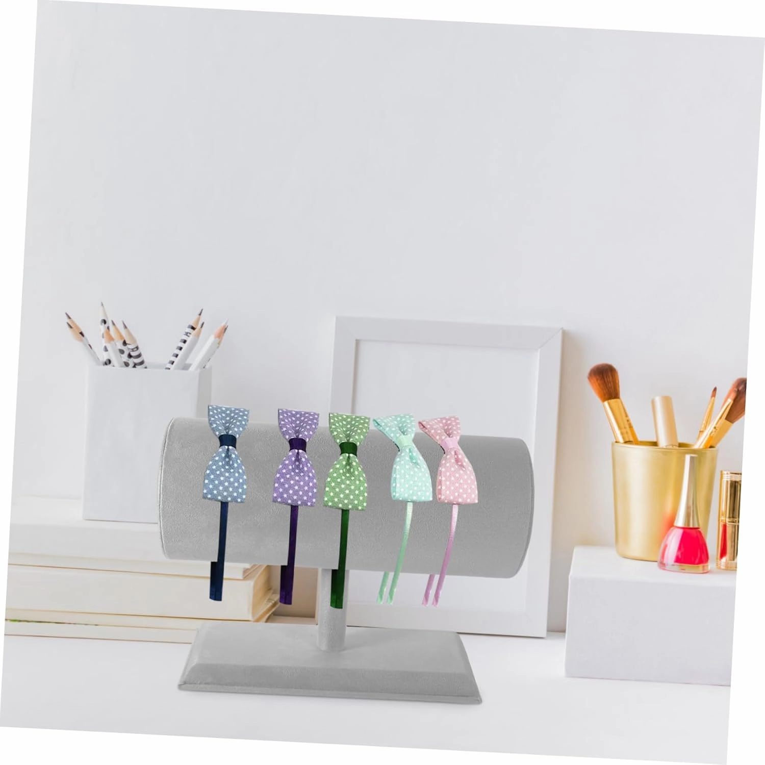 Headband Display Stand Headband Storage Organizer Earring Holder Organizer Hairband Stand Rack Headband Display Holder Jewelry Display Headband Velvet Holder Stand Watch Props Baby (Grey 27.50