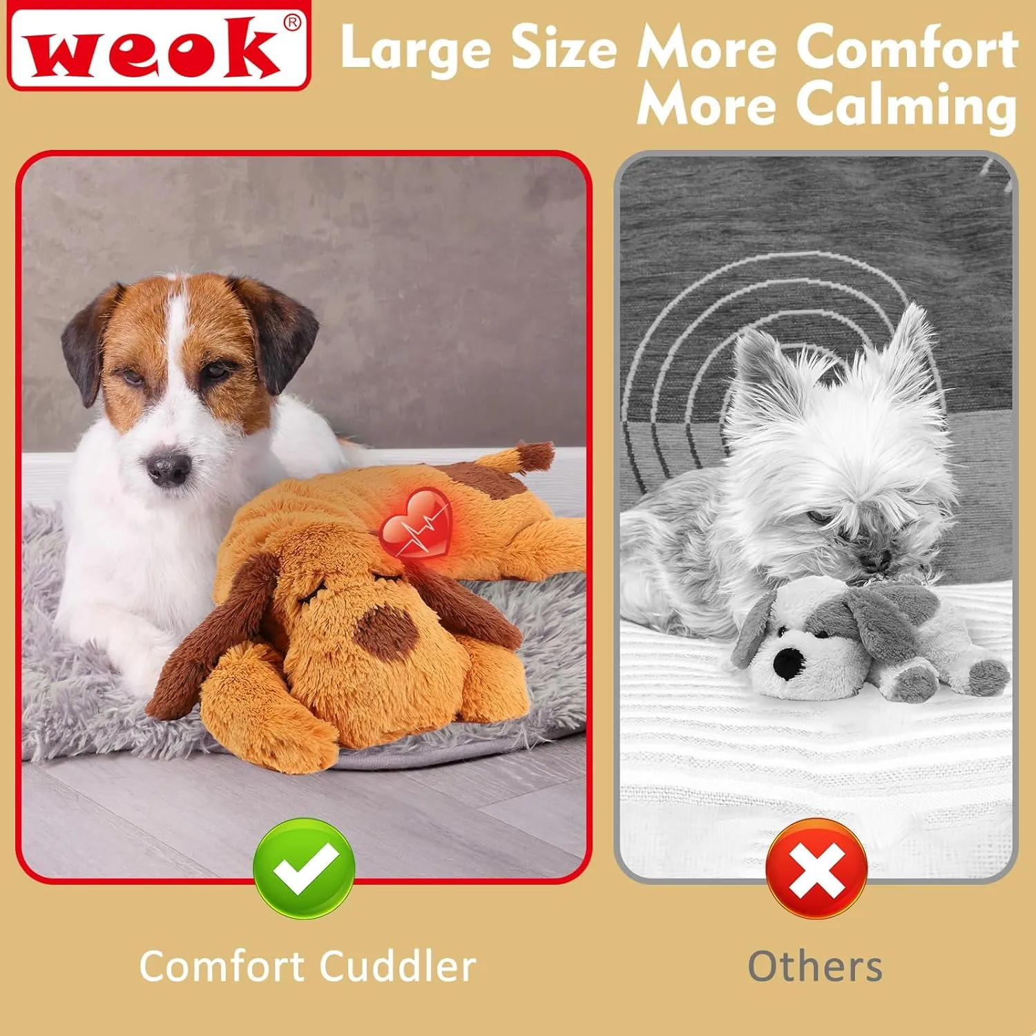 Heartbeat Puppy Toy, Comfort Cuddler Pillow, Dog Anxiety Relief Calming Aid,Heartbeat Stuffed Toy for Dogs,Puppy Heartbeat Toy Sleep Aid,Dog Heartbeat Toy for Pet