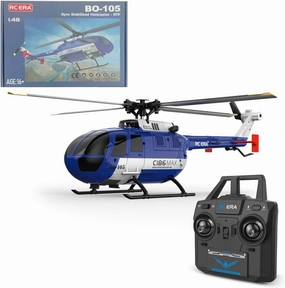 HERR RC Helicopter Model 2.4G RC 4-Way Single Flybarless Helicopter Toy One Key Takeoff and Landing C186MAX BO105 (RTF Total Control Version/Blue White)