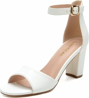 HHTCAL Ankle Strap Chunky Block High Heels for Women Sexy Strappy Fashion Buckle Round Open Toe Heeled Sandals Bridesmaid Bride Party Wedding Shoes