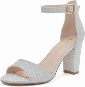 HHTCAL Ankle Strap Chunky Block High Heels for Women Sexy Strappy Fashion Buckle Round Open Toe Heeled Sandals Bridesmaid Bride Party Wedding Shoes