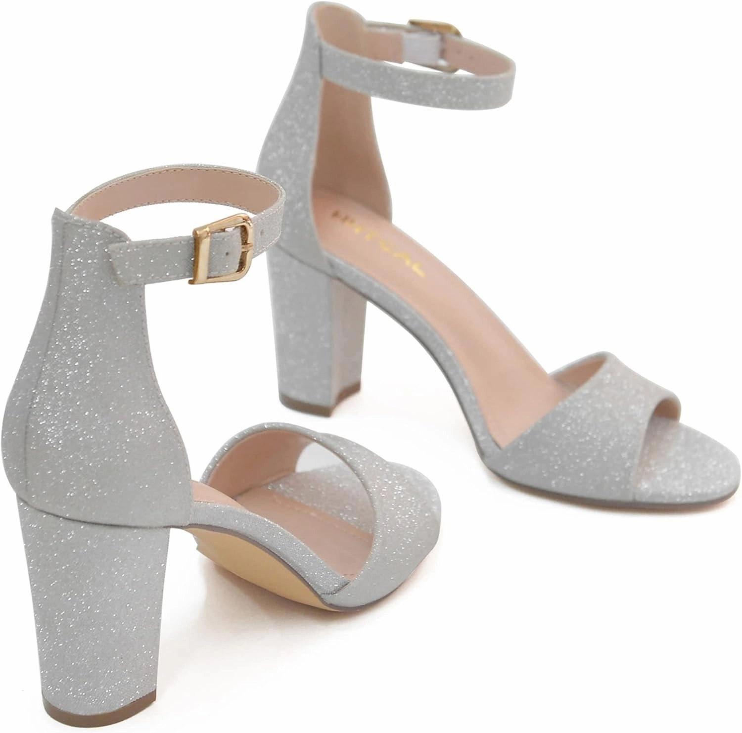 HHTCAL Ankle Strap Chunky Block High Heels for Women Sexy Strappy Fashion Buckle Round Open Toe Heeled Sandals Bridesmaid Bride Party Wedding Shoes