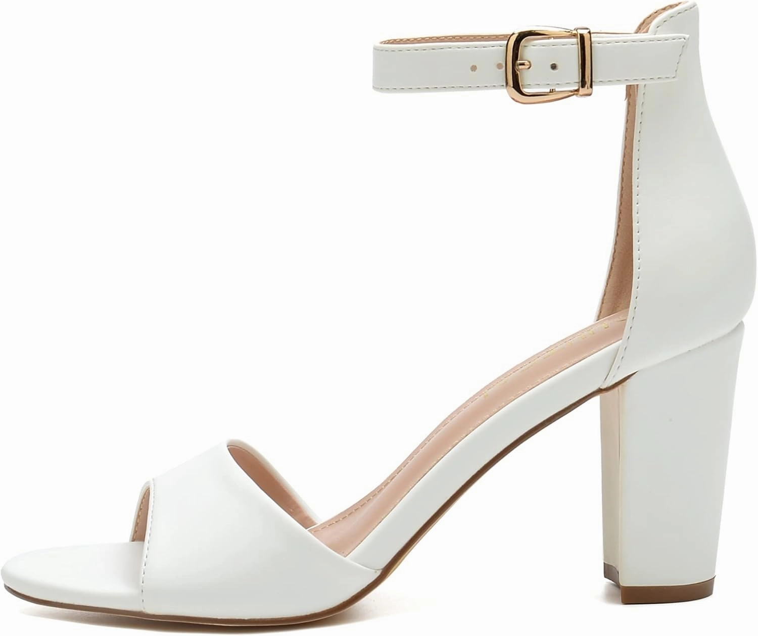 HHTCAL Ankle Strap Chunky Block High Heels for Women Sexy Strappy Fashion Buckle Round Open Toe Heeled Sandals Bridesmaid Bride Party Wedding Shoes