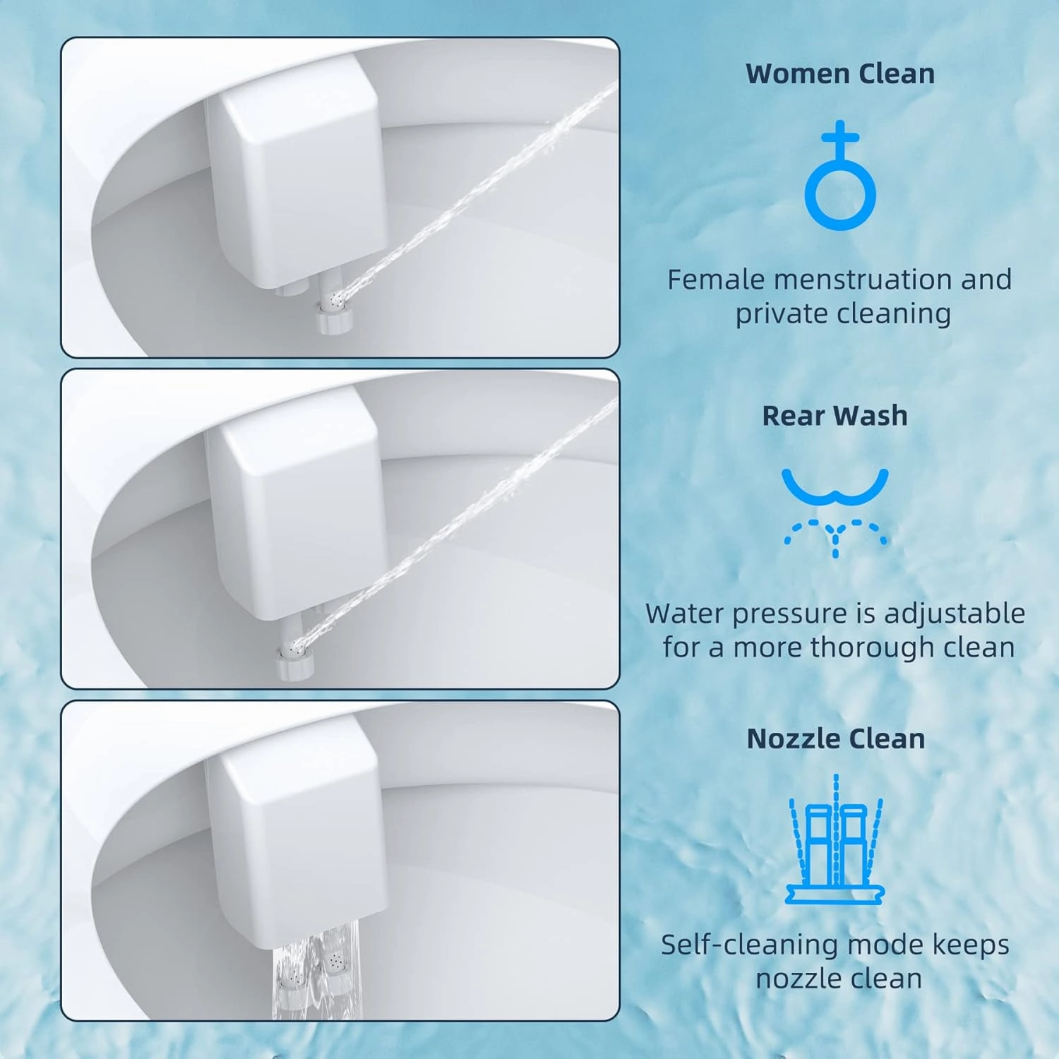 Hibbent Bidet Attachment for Toilet, Non-Electric Dual Nozzle for Frontal & Rear Wash, Adjustable Water Pressure Control, Fresh Water Bidet Toilet Seat, Self Cleaning Water Sprayer, White/Chrome