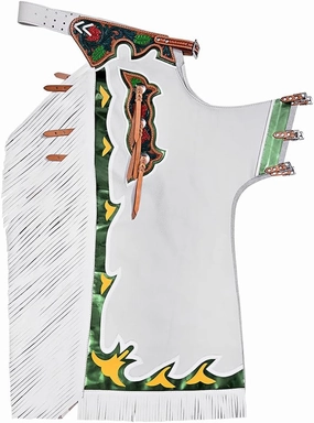 HILASON Bronc Bull Riding Genuine Leather Rodeo Western Chaps White Green White Base | Leather Bull Riding Chaps for Men and Women | Bull Riding Chaps | Western Chaps Leather | Unisex Riding Chaps