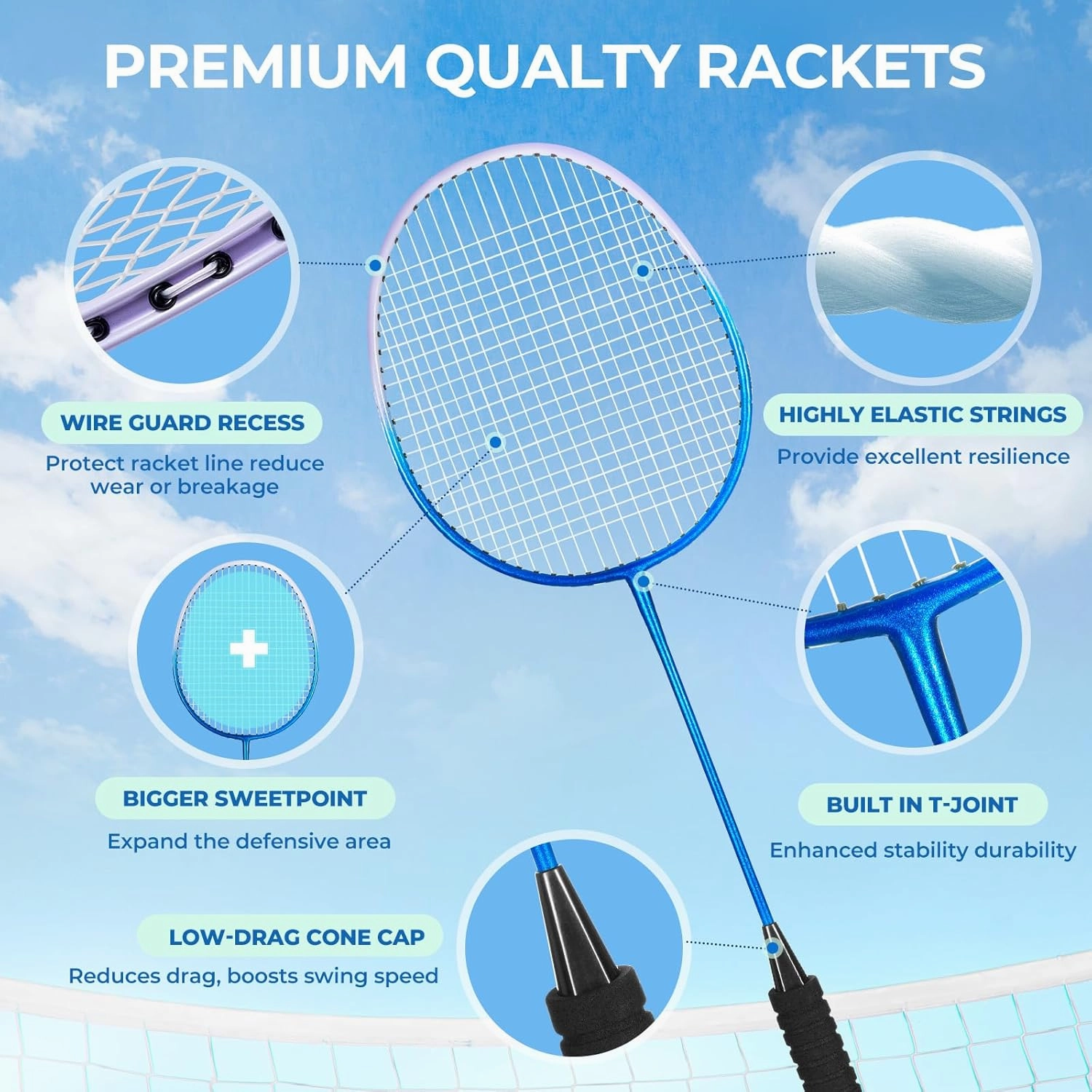 HIRALIY Badminton Rackets Set for Backyards, Lightweight Badminton Set of 2/4, Includ Rackets, Birdies, 1 Carrying Bag, Outdoor Games for Adults Family Kids Beginners