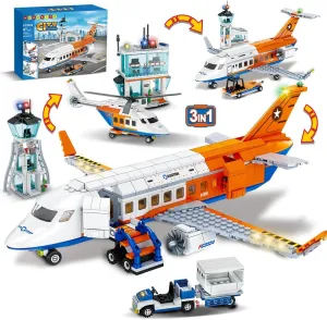 HOGOKIDS City Passenger Airplane Building Set - 711 PCS STEM 3 in 1 Airport Passenger Plane Building Block Toy with Baggage Truck Radar Tower Shuttle Bus for Boys Girls Kids Adults 6 7 8 9  Years Old
