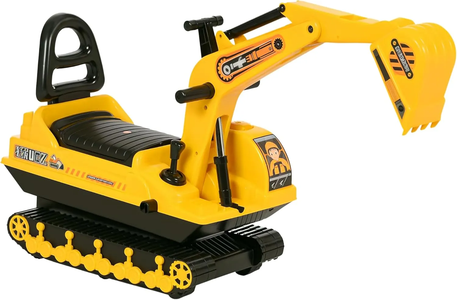 HOMCOM No Power Ride On Excavator Toy Tractors Digger Movable Scooter Walker Pretend Play Toddler Construction Truck Basket Storage for Boys Girls 18-48 Months Yellow Black
