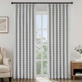 HOMEIDEAS 100% Blackout Plaid Pinch Pleated Curtains, Noise Reduction Thermal Insulated with Adjustable Hook, for Farmhouse Living Room, Bedroom, Nursery, 2 Panels, W40 X L84 Inch, Grey