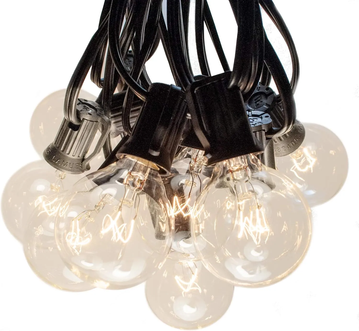 Hometown Evolution, Inc. 100 ft G40 Globe Patio String Lights with Clear Bulbs (Black Wire) (  5 Free Spares)