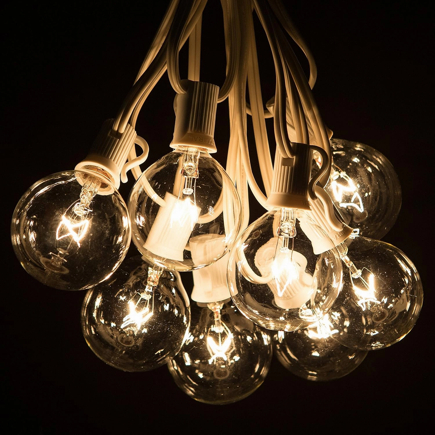 Hometown Evolution, Inc. 100 Foot White Globe String Lights - 105 G50 Clear 2" Bulbs (5 Extra) - White Wire - for Weddings, Bistro, Cafe, Market and Tent Lighting