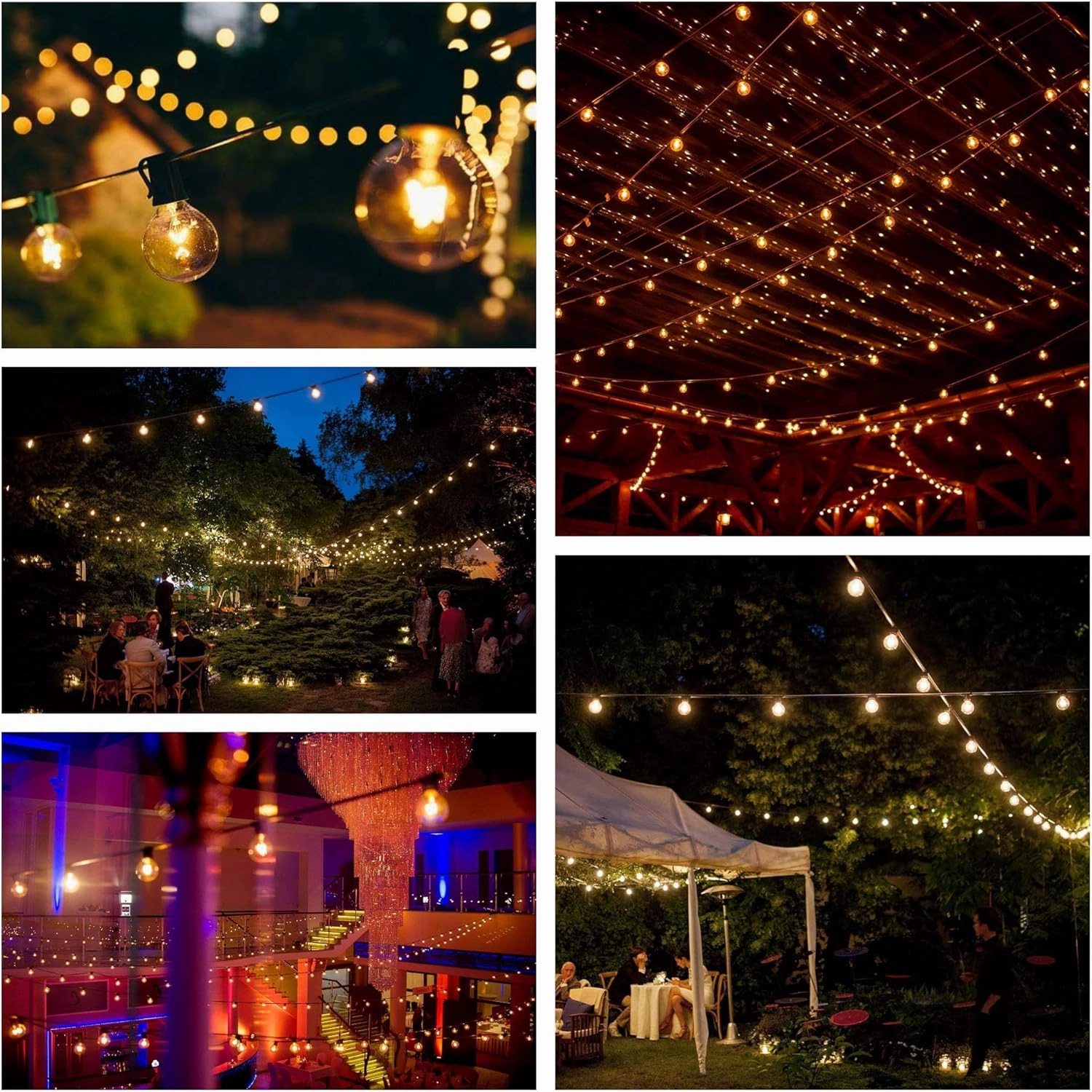 Hometown Evolution, Inc. 100 Foot White Globe String Lights - 105 G50 Clear 2" Bulbs (5 Extra) - White Wire - for Weddings, Bistro, Cafe, Market and Tent Lighting