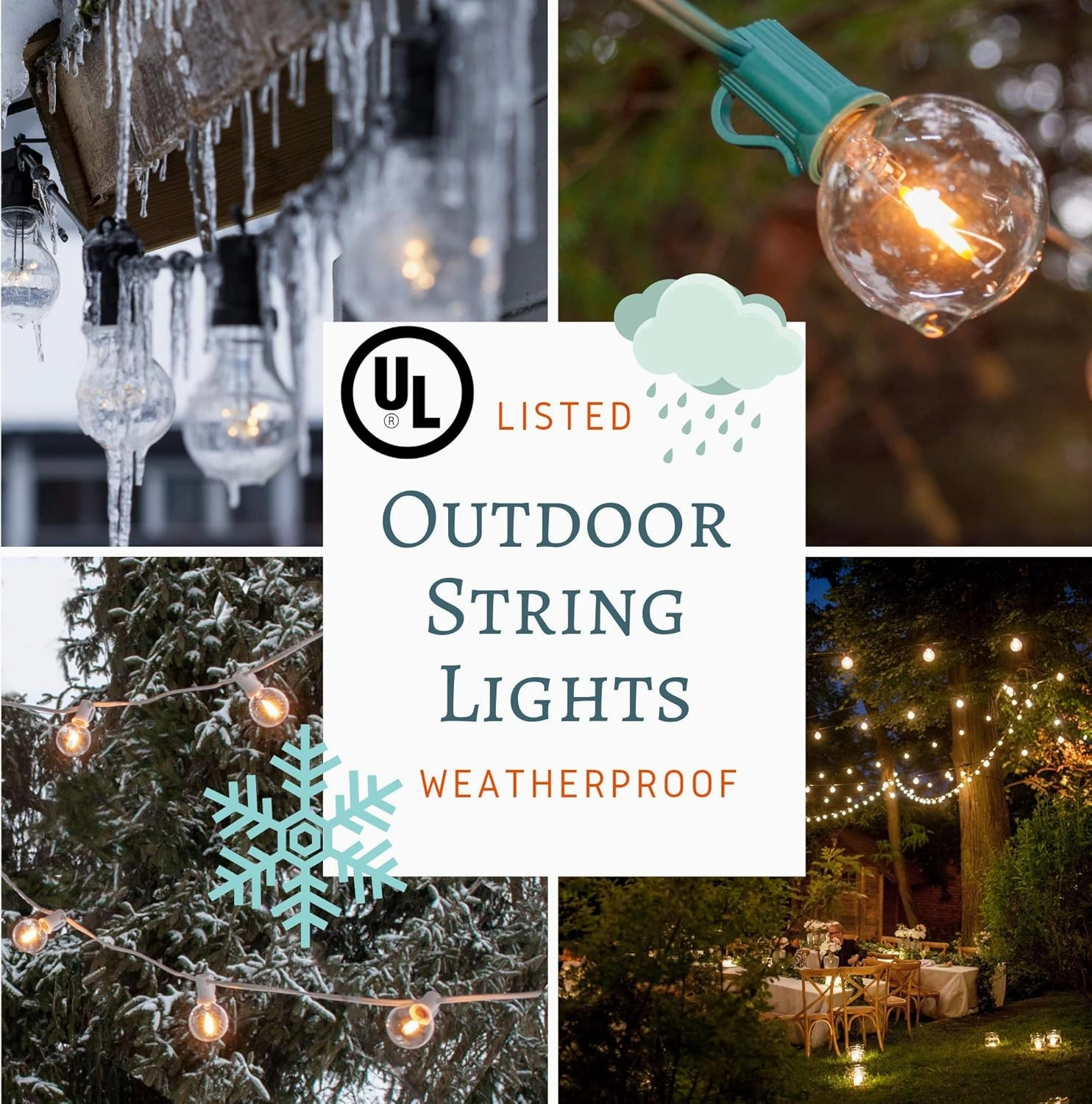 Hometown Evolution, Inc. 100 Foot White Globe String Lights - 105 G50 Clear 2" Bulbs (5 Extra) - White Wire - for Weddings, Bistro, Cafe, Market and Tent Lighting