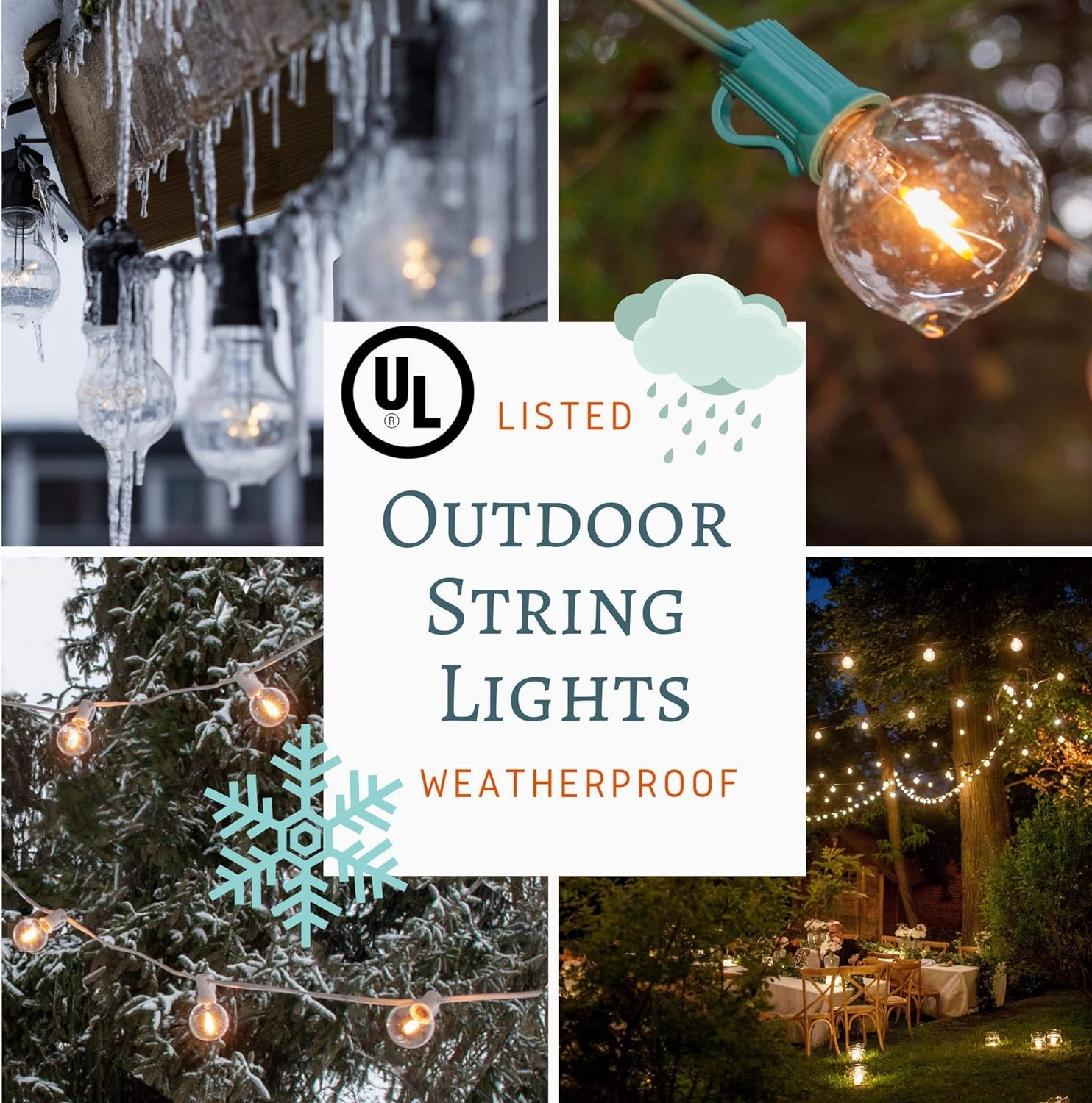 Hometown Evolution, Inc. 25 Foot G50 White Pearl Wedding String Lights with White Wire and G50 2 Inch 7 Watt Globe Bulbs for Parties, Patios, Backyards, Tents and More
