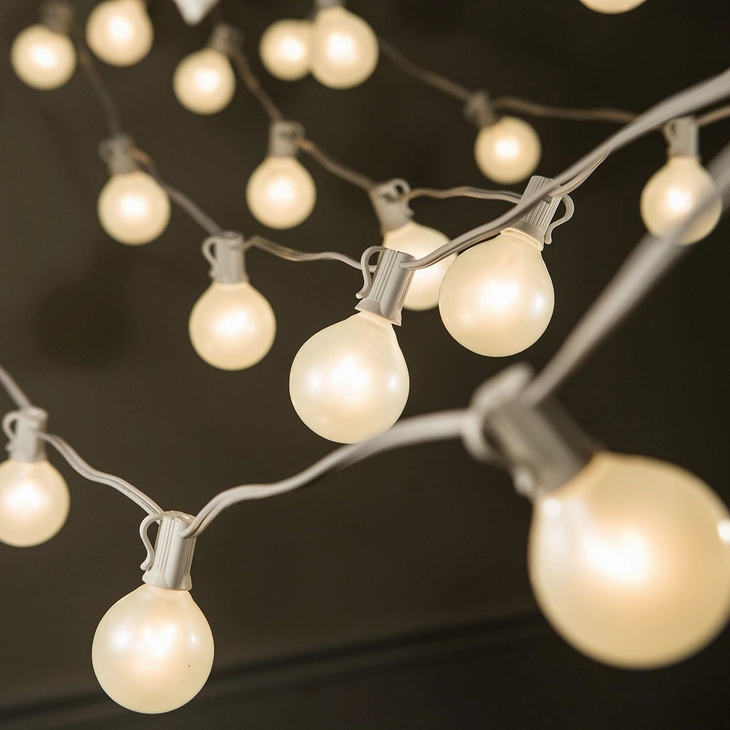 Hometown Evolution, Inc. 25 Foot G50 White Pearl Wedding String Lights with White Wire and G50 2 Inch 7 Watt Globe Bulbs for Parties, Patios, Backyards, Tents and More