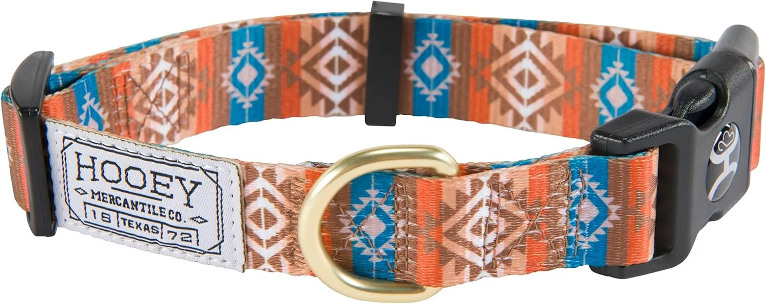 Hooey Nomad Dog Collar, Durable Polyester Webbing Collar with Graphic-Inspired Prints, Dirty Turq, Medium