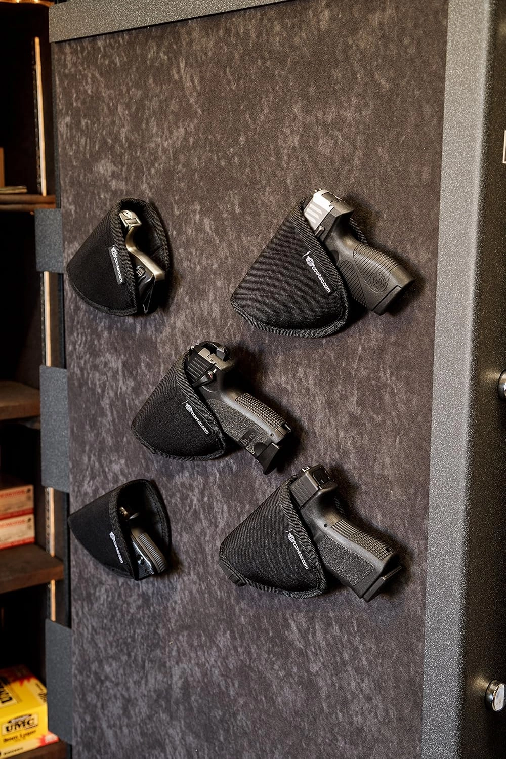 Hook & Loop Holsters for Gun Safe by CCW Tactical - Universal Heavy Duty Pistol Revolver and Accessories Storage Organizer - Mounts Inside Safe Door, Black, Choose 5-Pack or 10-Pack