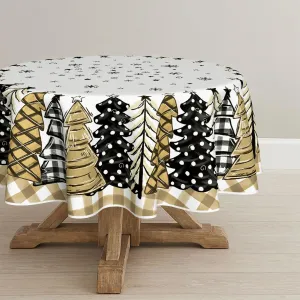 Horaldaily Christmas Tablecloth 70×70 Inch Round, Christmas Trees Buffalo Plaid Beige Washable Table Cover for Party Picnic Dinner Decor