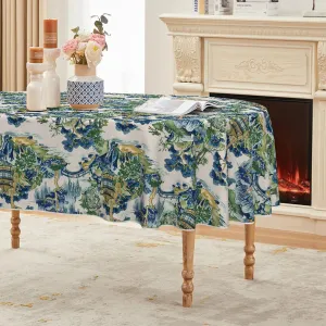 Horaldaily Decorative Tablecloth 60×84 Inch Oval, Seasonal House Trees Vintage Style Mountain Fall Washable Seasonal Table Cover for Party Picnic Dinner Decor