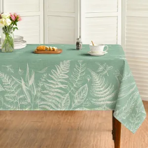 Horaldaily Spring Tablecloth 60×84 Inch Rectangular, White Ferns Sage Washable Seasonal Table Cover for Party Picnic Dinner Decor