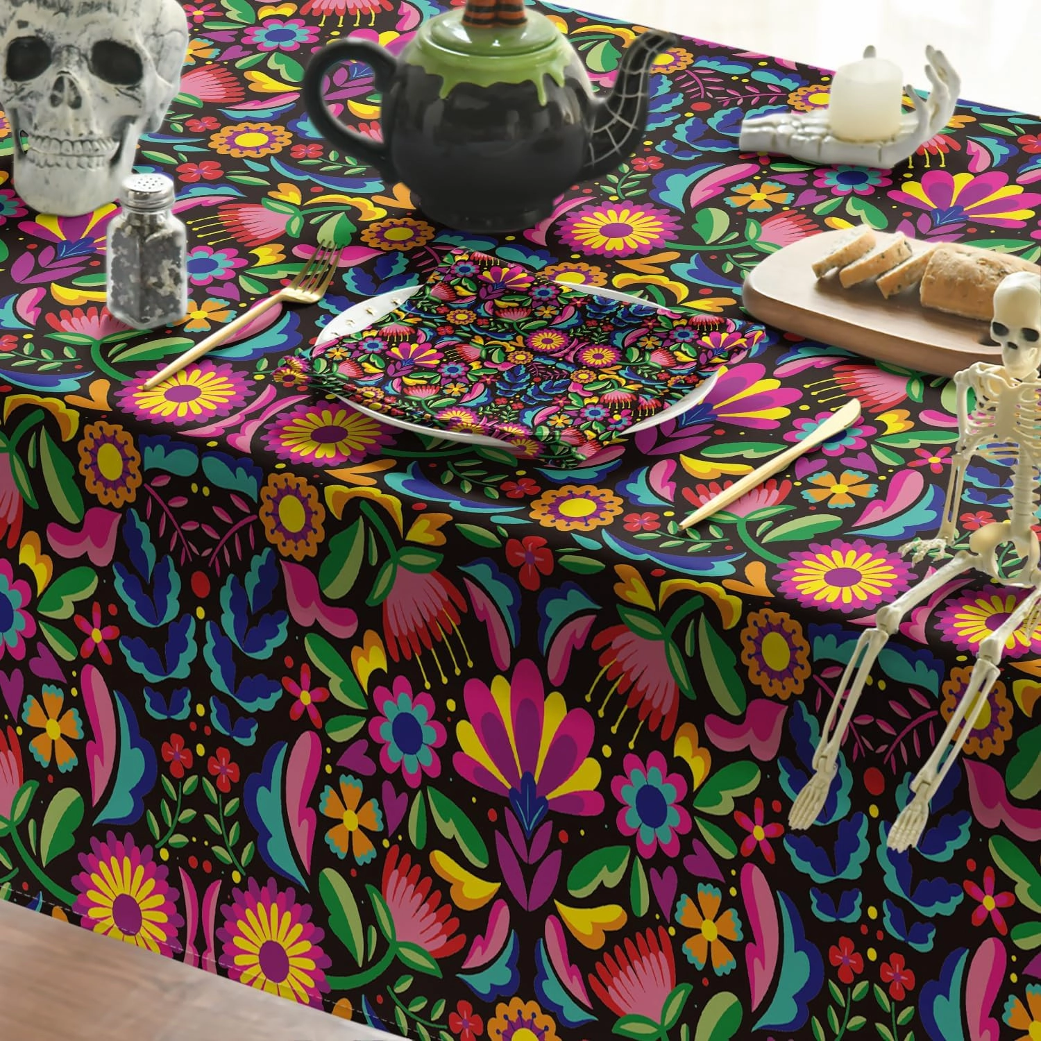 Horaldaily Mexico Tablecloth 60x84 Inch Rectangular, Halloween Cinco De Mayo Fiesta Washable Seasonal Table Cover for Party Picnic Dinner Decor
