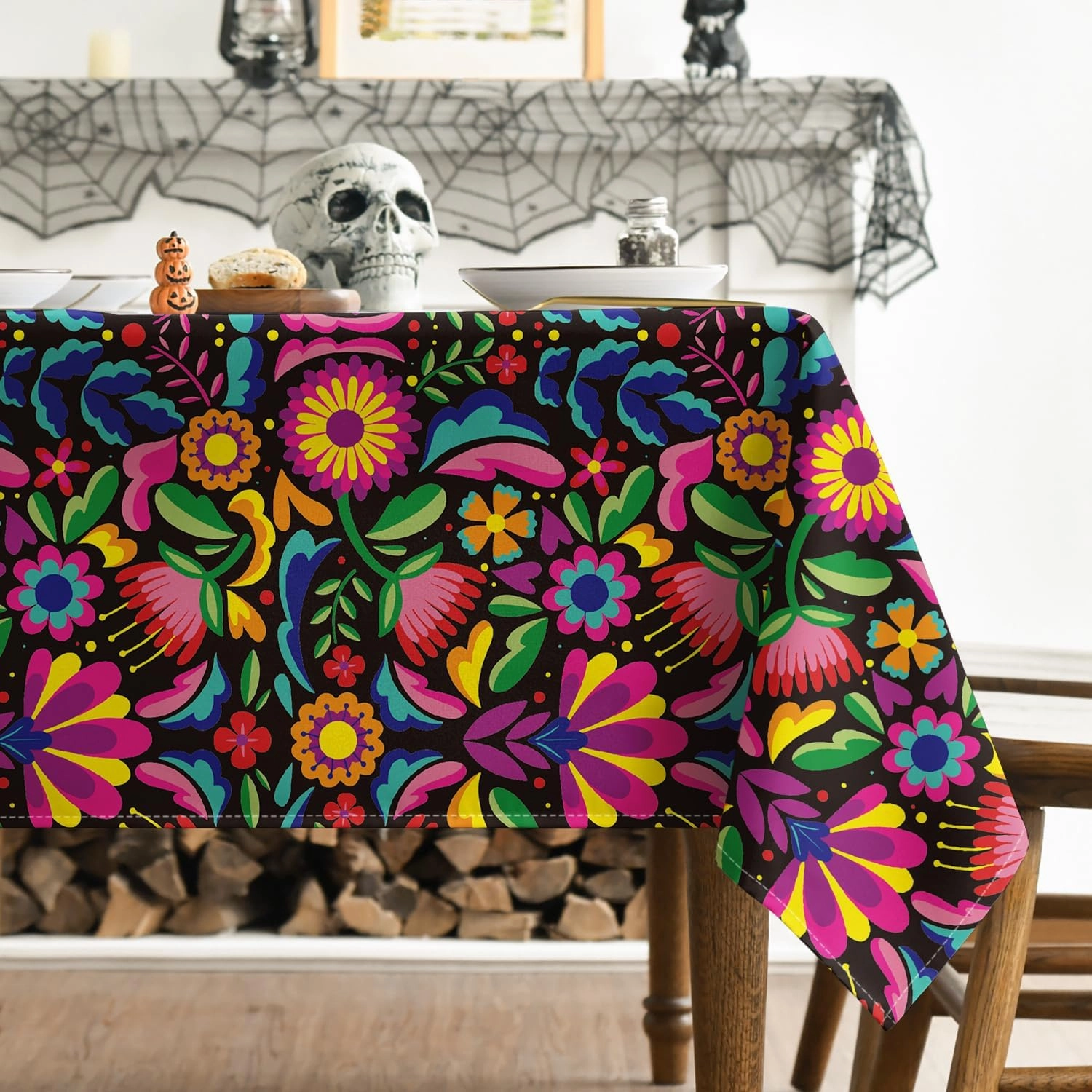 Horaldaily Mexico Tablecloth 60x84 Inch Rectangular, Halloween Cinco De Mayo Fiesta Washable Seasonal Table Cover for Party Picnic Dinner Decor