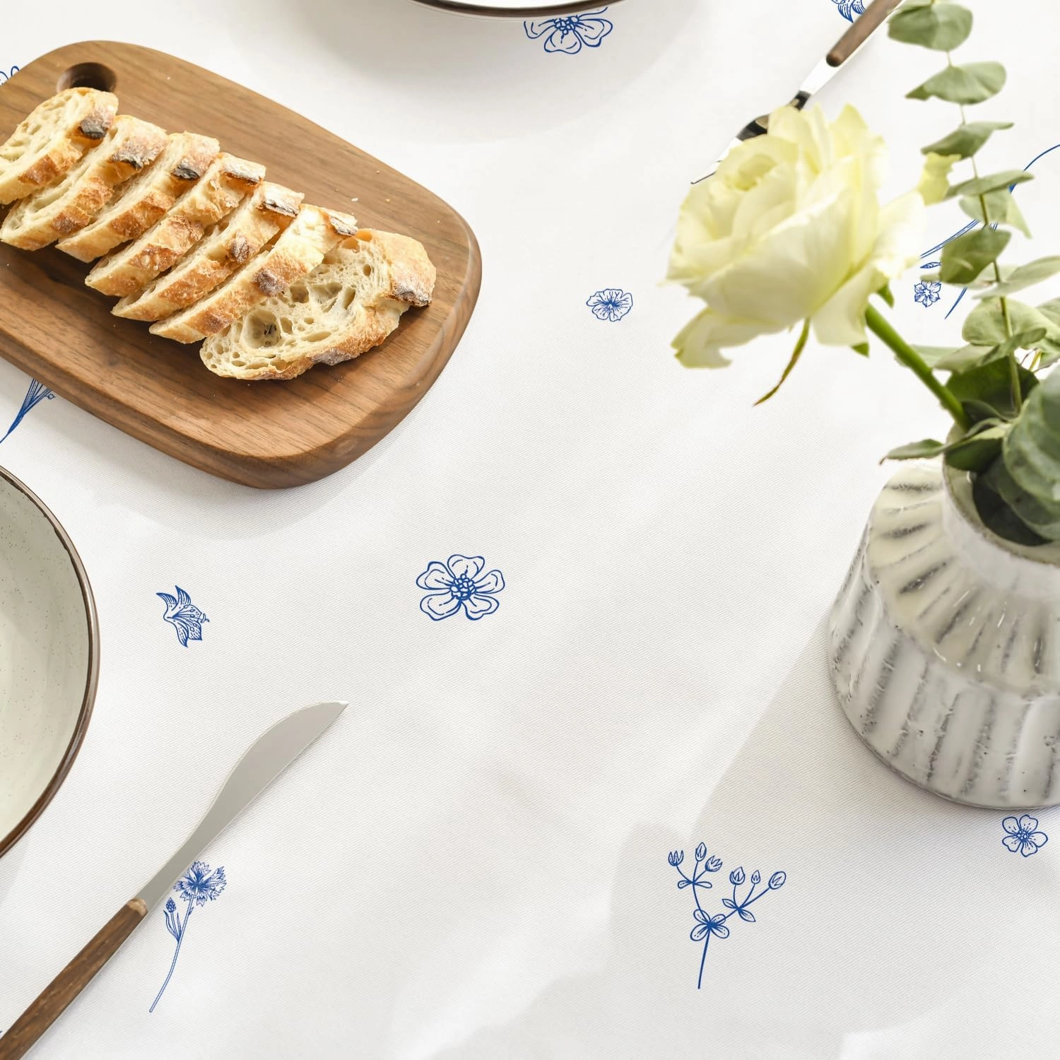 Horaldaily Spring Summer Tablecloth 60×120 Inch Rectangular, Wild Flowers Floral Blue Washable Seasonal Table Cover for Party Picnic Dinner Decor