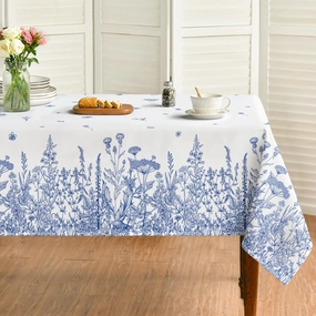 Horaldaily Spring Summer Tablecloth 60×120 Inch Rectangular, Wild Flowers Floral Blue Washable Seasonal Table Cover for Party Picnic Dinner Decor