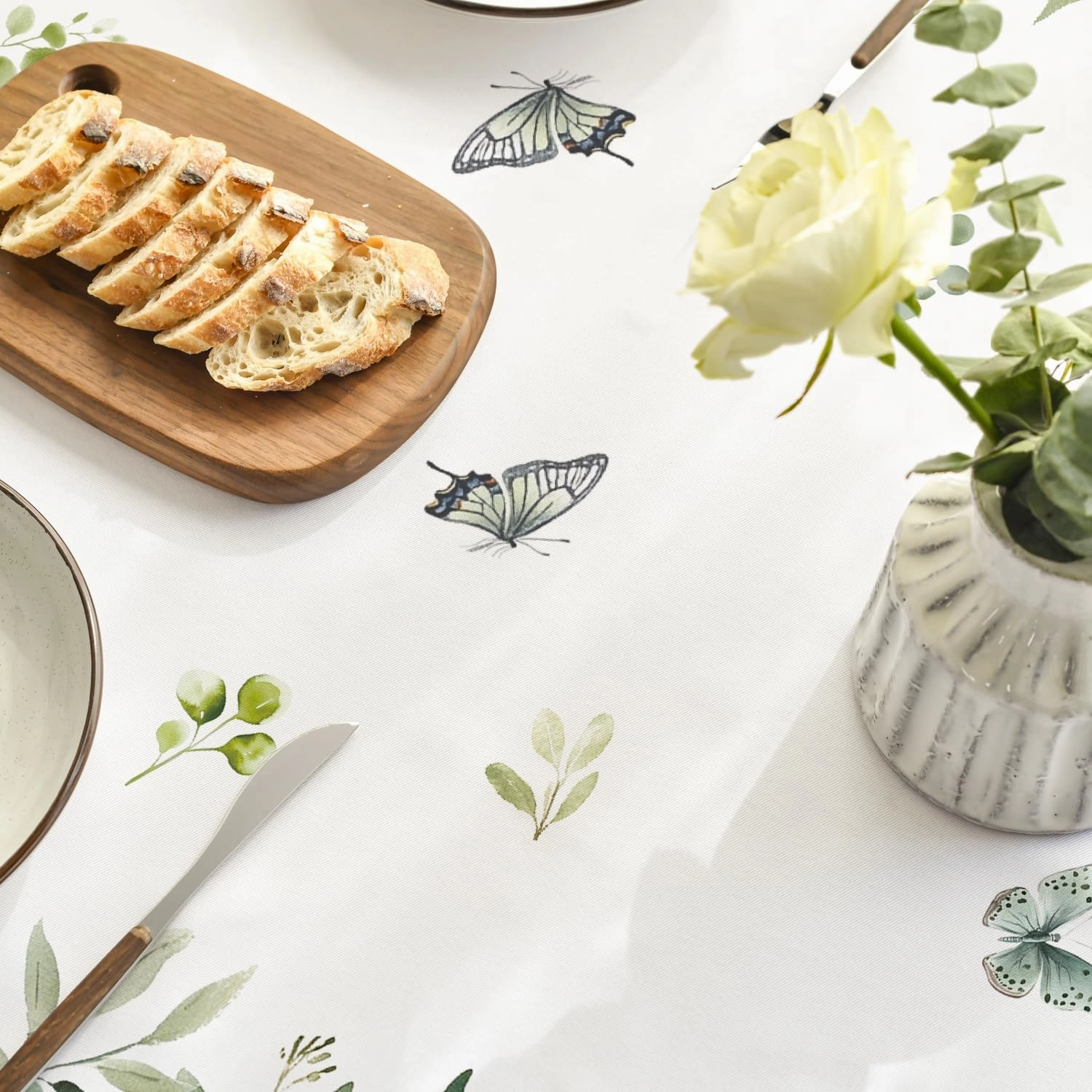 Horaldaily Spring Summer Tablecloth 60x84 Inch Rectangular, Eucalyptus Floral Table Cover for Party Picnic Dinner Decor