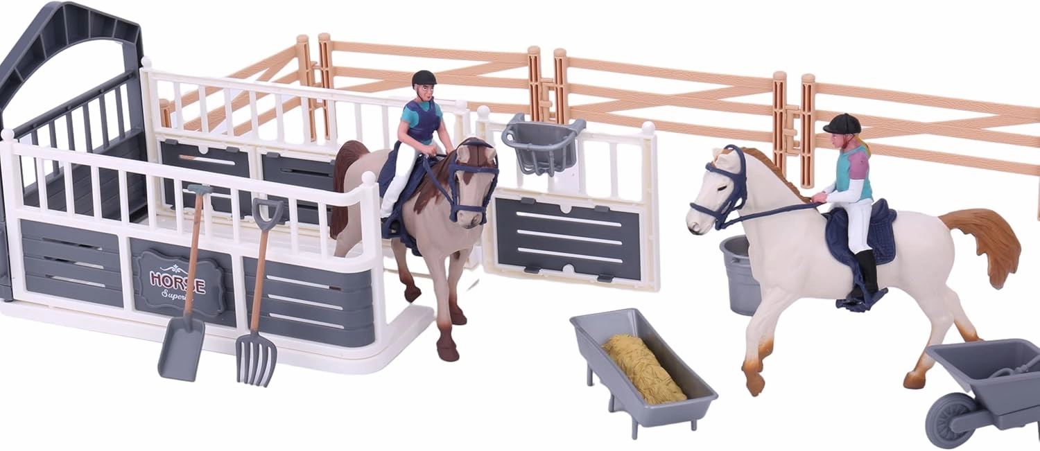 Horse Toys, Horse Stable Playset, Horse Figurine with Rider Pretend Play Toys Animal Toys Set for Boys and Girls 3  Birthday Gifts