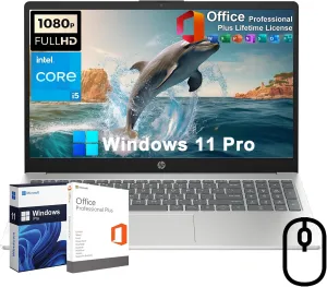 HP 15.6" FHD Business Laptop, with Office Lifetime License & Windows 11 Pro, 12th Gen Intel Core i5-1235U (Up to 4.4 GHz), 32GB RAM, 1TB PCIe SSD, Numeric Keypad, Wi-Fi 6, BT 5.3, w/Arionet Mouse