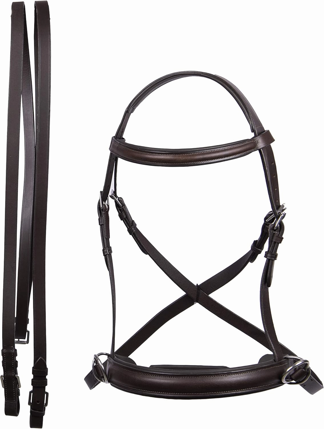 Hulara Genuine English Leather Crossover | Crossunder Bitless Horse Bridle Headstall with Reins