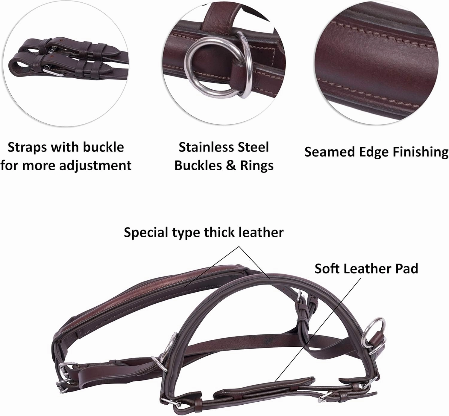 Hulara Genuine English Leather Crossover | Crossunder Bitless Horse Bridle Headstall with Reins