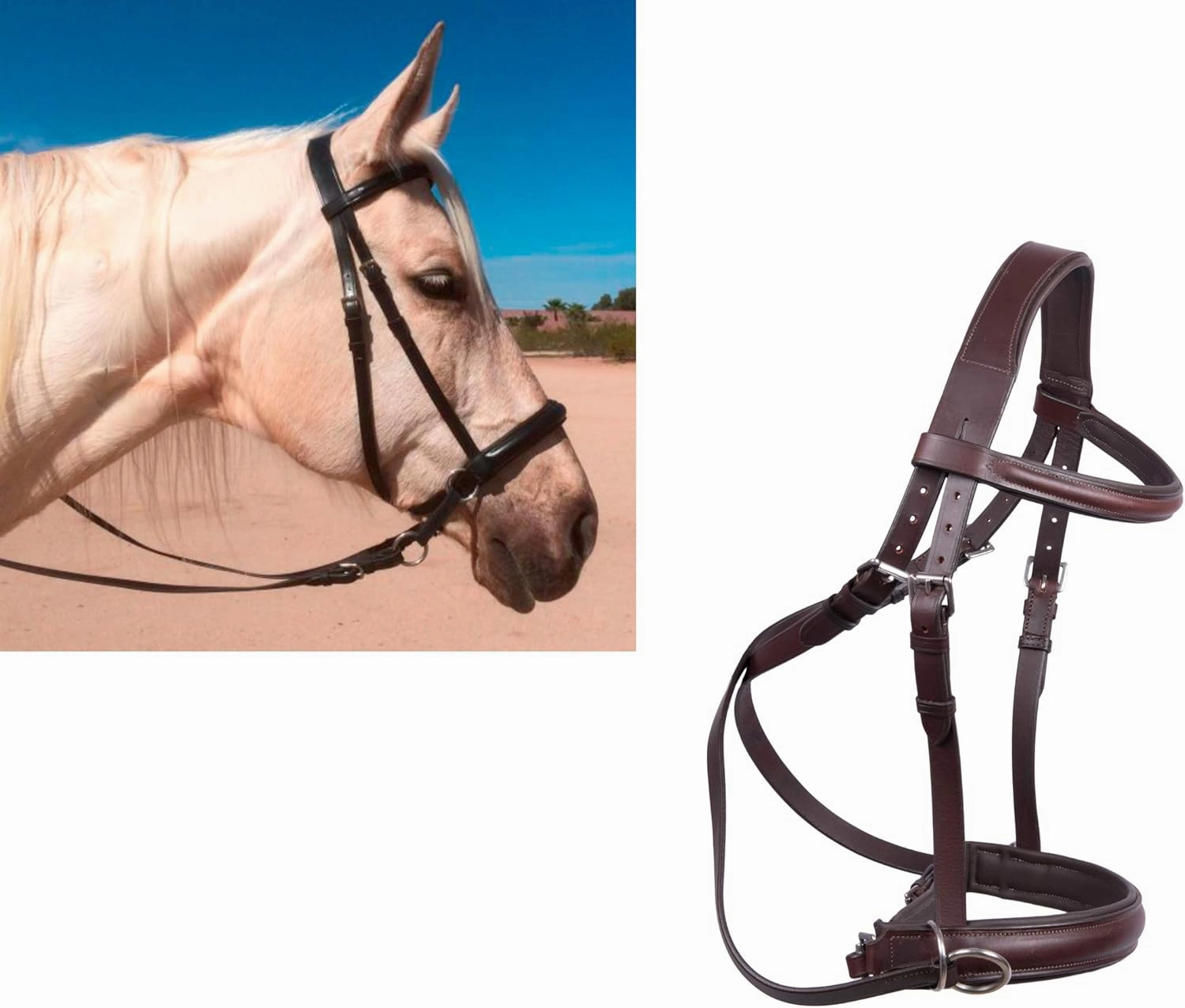 Hulara Genuine English Leather Crossover | Crossunder Bitless Horse Bridle Headstall with Reins