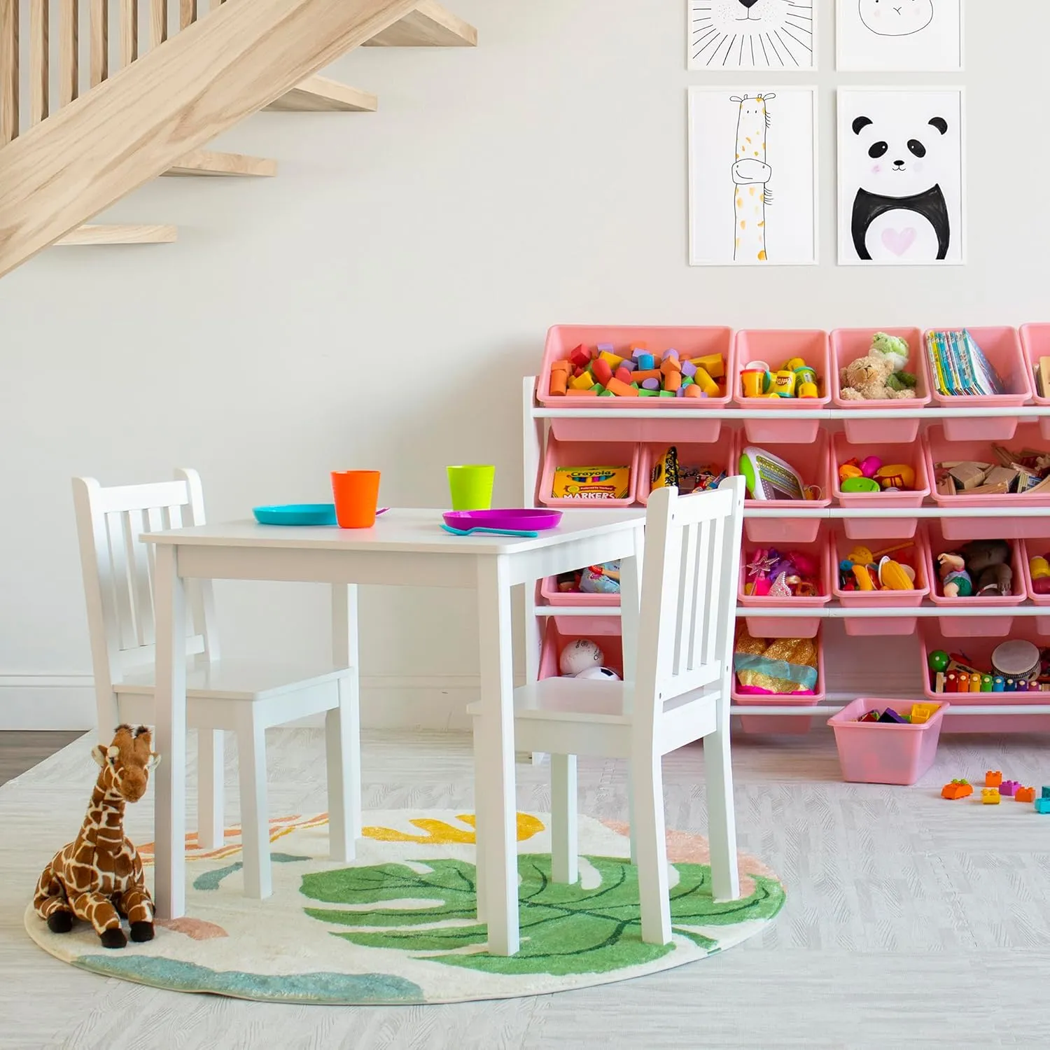 Humble Crew Kids Wooden Table and 2 Chairs Set, White - Square Kids Table and Chair Set for Toddlers and Children for Arts, Crafts, and Snack Time - Sturdy, Durable Toddler Activity Table